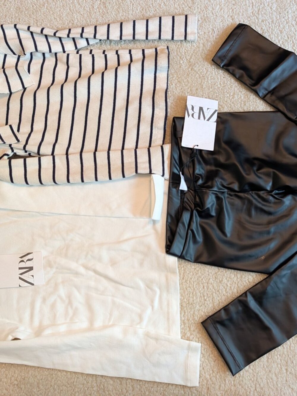 ZARA shiny leggings pants mock turtle neck ruffle striped long sleeve shirts